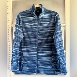 Lands' End Navy and Light Blue Striped Fleece Jacket